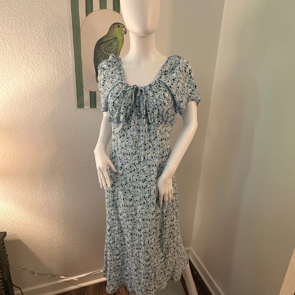 Target Blue and White Ruched Ruffled Midi Sundress